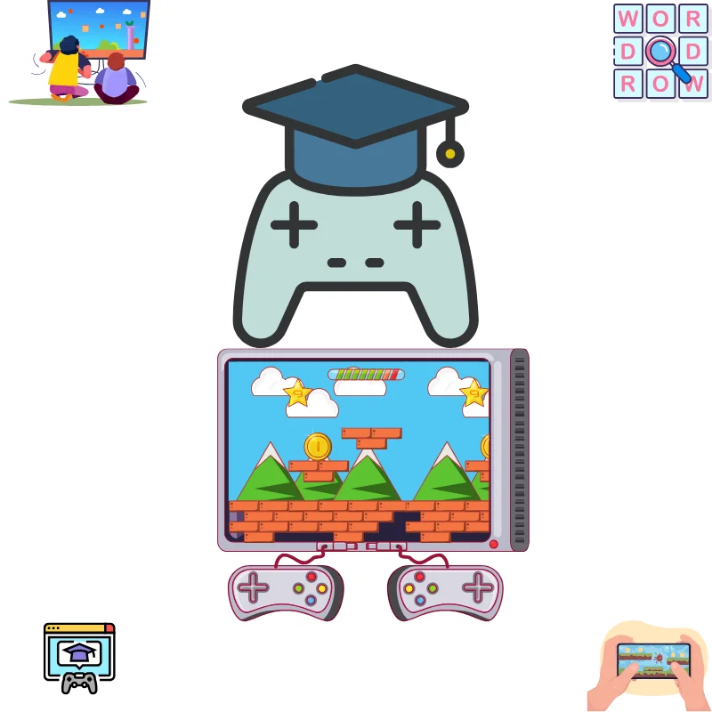 دستهبندی بازیهای آموزشی آنلاین برای کودکان نماد بازی آنلاین شامل دسته بازی با کلاه فارغالتحصیلی؛ ترکیب بازی و آموزش در فضای دیجیتال